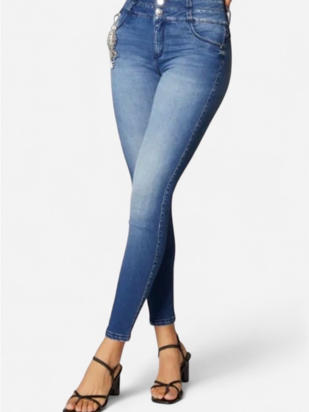 Slim High-Rise Skinny Jeans in Light Blue Wash with Butt lift back